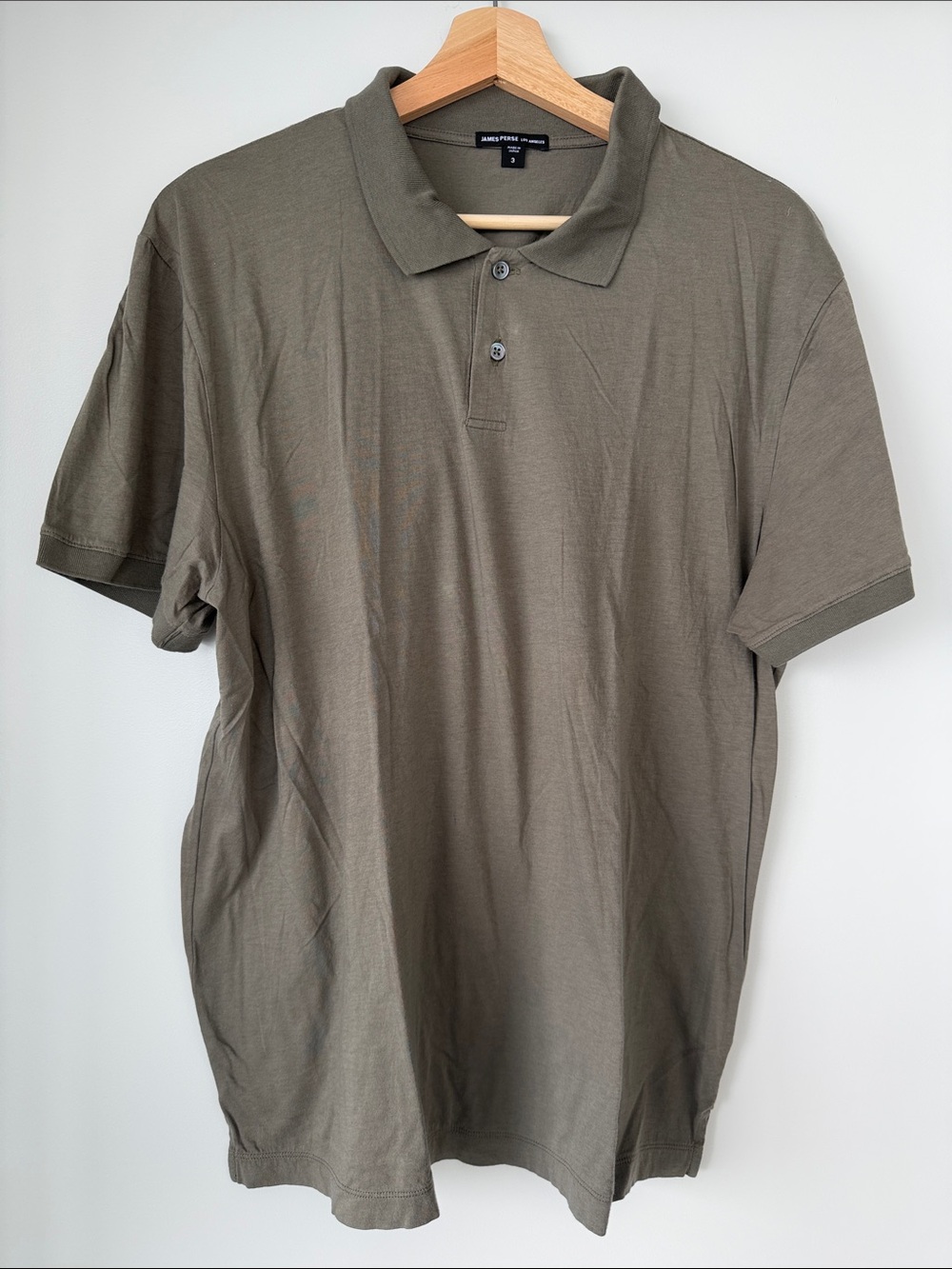 James Perse Men’s Olive Polo — Soft Cotton PIque